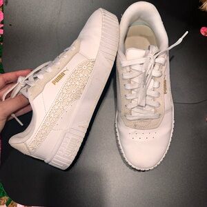 Puma Women's White and Beige Floral Sneakers